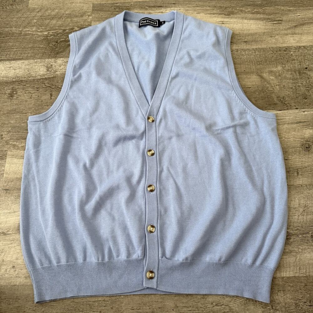 Paul Frederick Sweater Vest Mens XL Pima Cotton Old Money Grandpa Button-Up